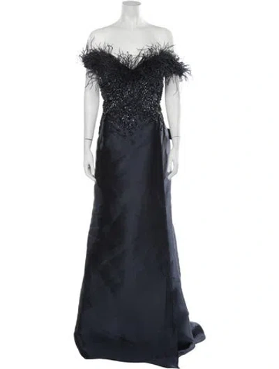 Pre-owned Terani Couture Off-the-shoulder Long Dress W/ Tags In Blue