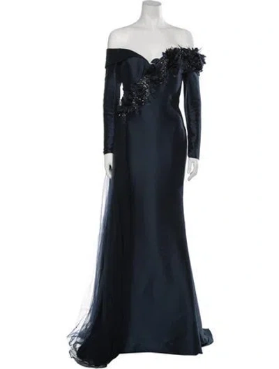 Pre-owned Terani Couture Off-the-shoulder Long Dress W/ Tags In Blue