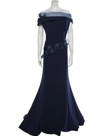 Pre-owned Terani Couture Off-the-shoulder Long Dress W/ Tags In Blue