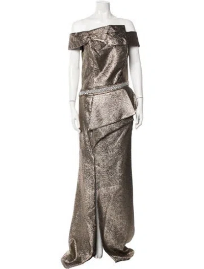 Pre-owned Terani Couture Off-the-shoulder Long Dress W/ Tags In Brown