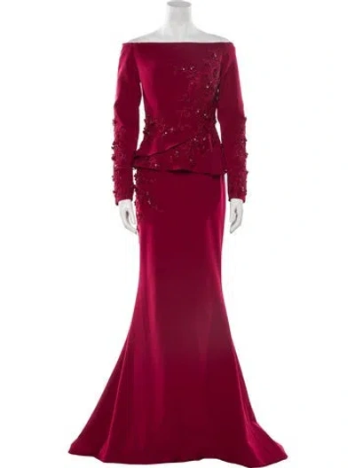 Pre-owned Terani Couture Off-the-shoulder Long Dress W/ Tags In Burgundy