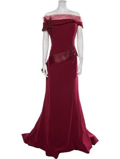 Pre-owned Terani Couture Off-the-shoulder Long Dress W/ Tags In Burgundy