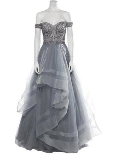 Pre-owned Terani Couture Off-the-shoulder Long Dress W/ Tags In Gray