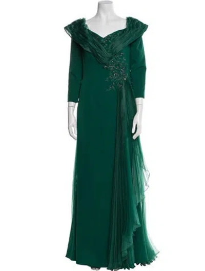 Pre-owned Terani Couture Off-the-shoulder Long Dress W/ Tags In Green