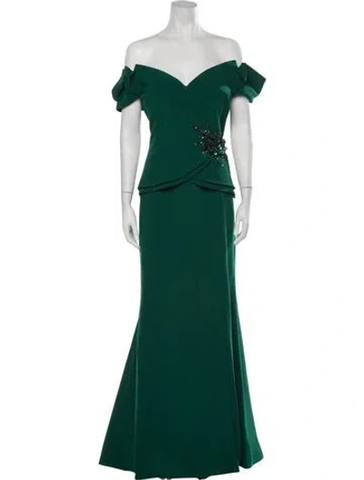 Pre-owned Terani Couture Off-the-shoulder Long Dress W/ Tags In Green