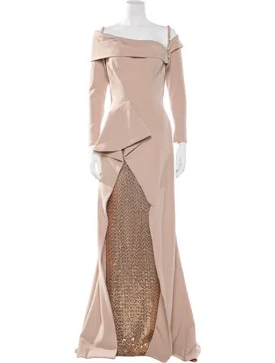 Pre-owned Terani Couture Off-the-shoulder Long Dress W/ Tags In Neutral