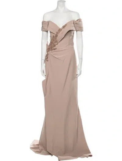 Pre-owned Terani Couture Off-the-shoulder Long Dress W/ Tags In Neutral