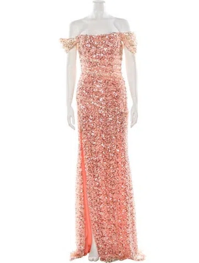 Pre-owned Terani Couture Off-the-shoulder Long Dress W/ Tags In Orange