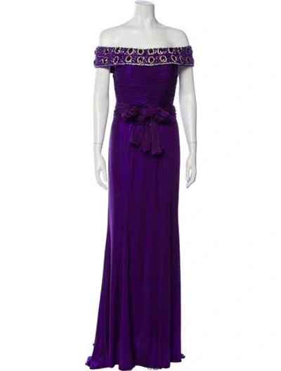 Pre-owned Terani Couture Off-the-shoulder Long Dress W/ Tags In Purple