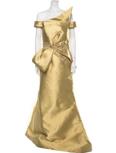 Pre-owned Terani Couture Off-the-shoulder Long Dress W/ Tags In Yellow