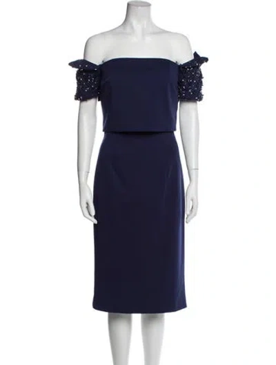 Pre-owned Terani Couture Off-the-shoulder Midi Length Dress In Blue