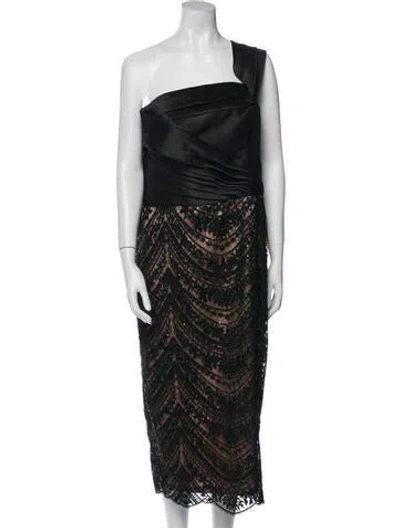 Pre-owned Terani Couture One-shoulder Knee-length Dress W/ Tags In Black