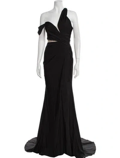 Pre-owned Terani Couture One-shoulder Long Dress In Black