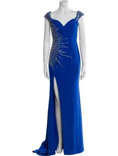 Pre-owned Terani Couture One-shoulder Long Dress In Blue