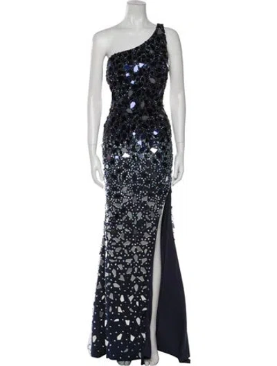 Pre-owned Terani Couture One-shoulder Long Dress In Blue