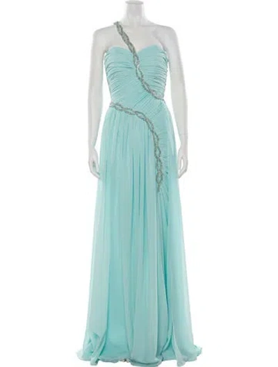 Pre-owned Terani Couture One-shoulder Long Dress In Blue