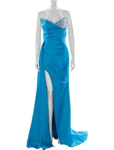 Pre-owned Terani Couture One-shoulder Long Dress In Blue
