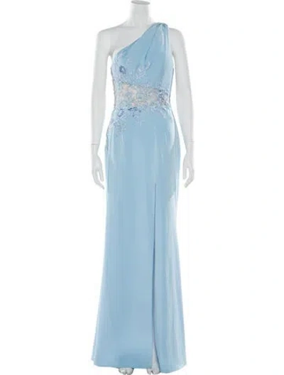 Pre-owned Terani Couture One-shoulder Long Dress In Blue