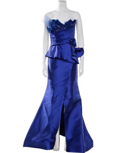 Pre-owned Terani Couture One-shoulder Long Dress In Blue