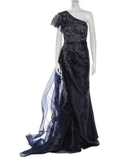 Pre-owned Terani Couture One-shoulder Long Dress In Blue