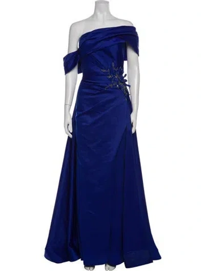Pre-owned Terani Couture One-shoulder Long Dress In Blue