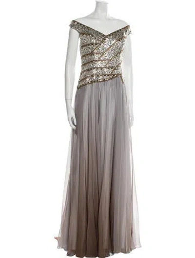 Pre-owned Terani Couture One-shoulder Long Dress In Gray