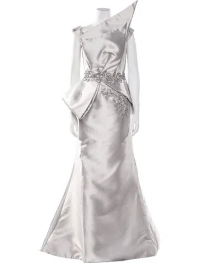 Pre-owned Terani Couture One-shoulder Long Dress In Gray
