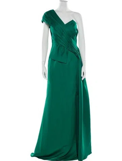 Pre-owned Terani Couture One-shoulder Long Dress In Green