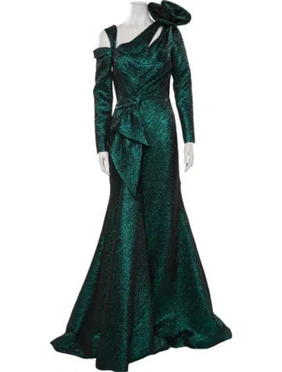Pre-owned Terani Couture One-shoulder Long Dress In Green