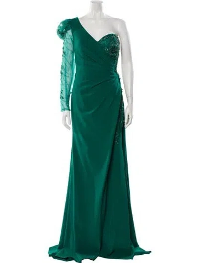 Pre-owned Terani Couture One-shoulder Long Dress In Green