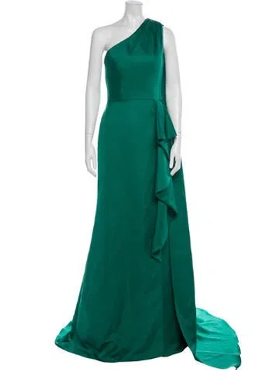 Pre-owned Terani Couture One-shoulder Long Dress In Green
