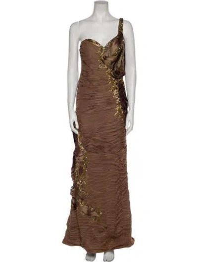 Pre-owned Terani Couture One-shoulder Long Dress In Neutral