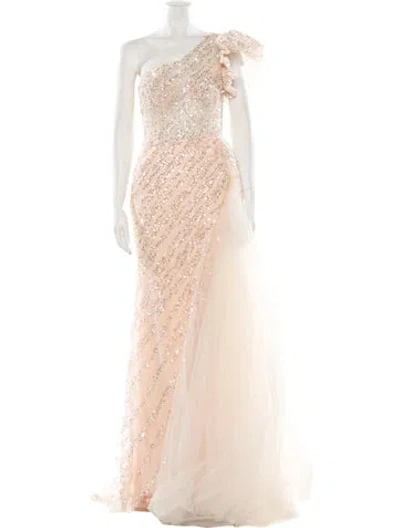 Pre-owned Terani Couture One-shoulder Long Dress In Neutral