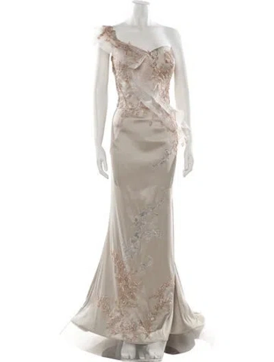 Pre-owned Terani Couture One-shoulder Long Dress In Neutral