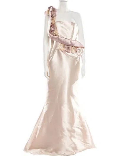 Pre-owned Terani Couture One-shoulder Long Dress In Neutral