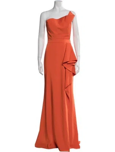 Pre-owned Terani Couture One-shoulder Long Dress In Orange