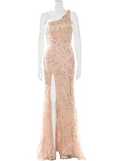 Pre-owned Terani Couture One-shoulder Long Dress In Pink