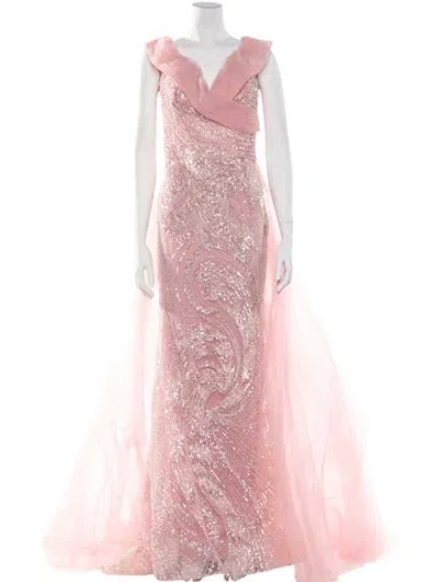 Pre-owned Terani Couture One-shoulder Long Dress In Pink