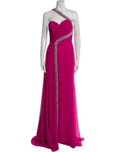 Pre-owned Terani Couture One-shoulder Long Dress In Pink