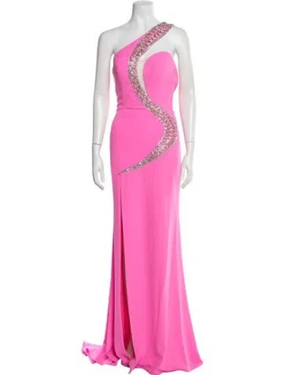 Pre-owned Terani Couture One-shoulder Long Dress In Pink