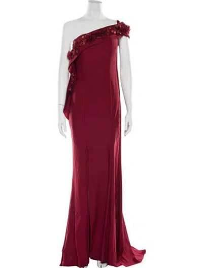 Pre-owned Terani Couture One-shoulder Long Dress In Red