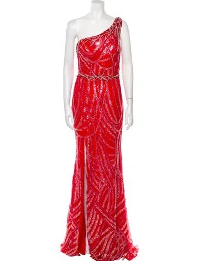 Pre-owned Terani Couture One-shoulder Long Dress In Red