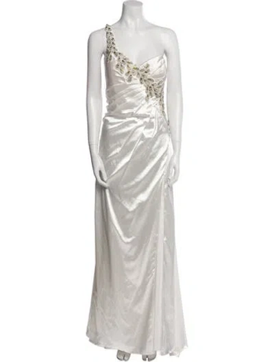 Pre-owned Terani Couture One-shoulder Long Dress In Silver