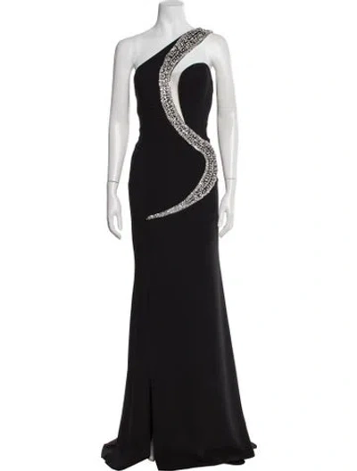 Pre-owned Terani Couture One-shoulder Long Dress W/ Tags In Black