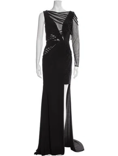 Pre-owned Terani Couture One-shoulder Long Dress W/ Tags In Black