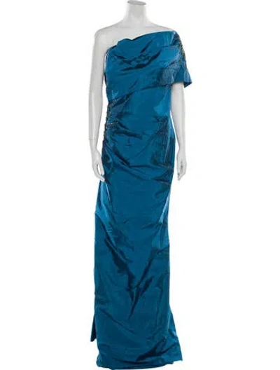 Pre-owned Terani Couture One-shoulder Long Dress W/ Tags In Blue