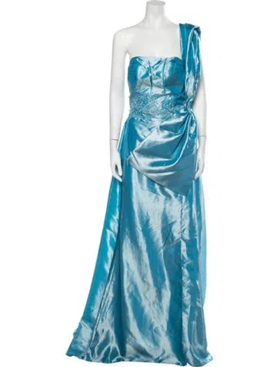 Pre-owned Terani Couture One-shoulder Long Dress W/ Tags In Blue