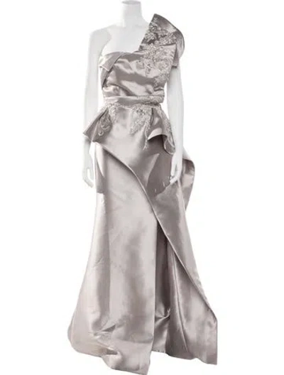 Pre-owned Terani Couture One-shoulder Long Dress W/ Tags In Gray