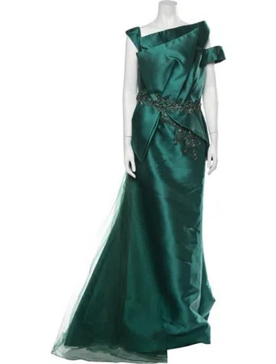 Pre-owned Terani Couture One-shoulder Long Dress W/ Tags In Green