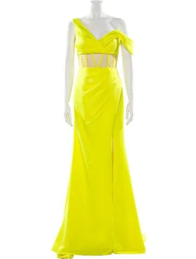 Pre-owned Terani Couture One-shoulder Long Dress In Yellow